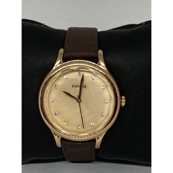Fossil Laney BQ3392 Women's Brown Leather Analog Gold Dial Quartz Watch XR473 - Picture 3 of 12